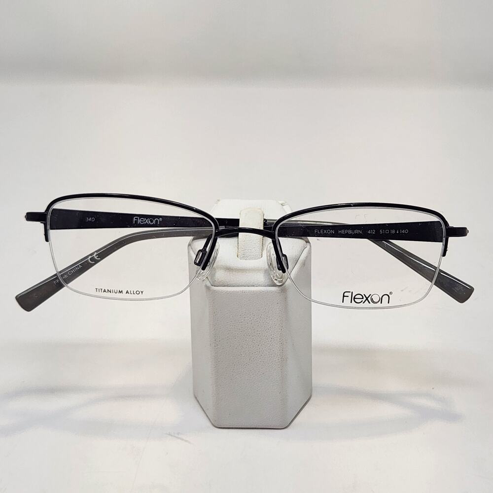 Flexon 412 Hepburn Navy Blue Gray Eyeglasses Frames Rectangle Half Rim